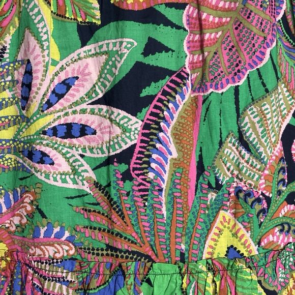 GB Gianni Bini Dress Womens XL Green Black Cotton Maxi Tie Back Resort Vacation - Picture 3 of 12